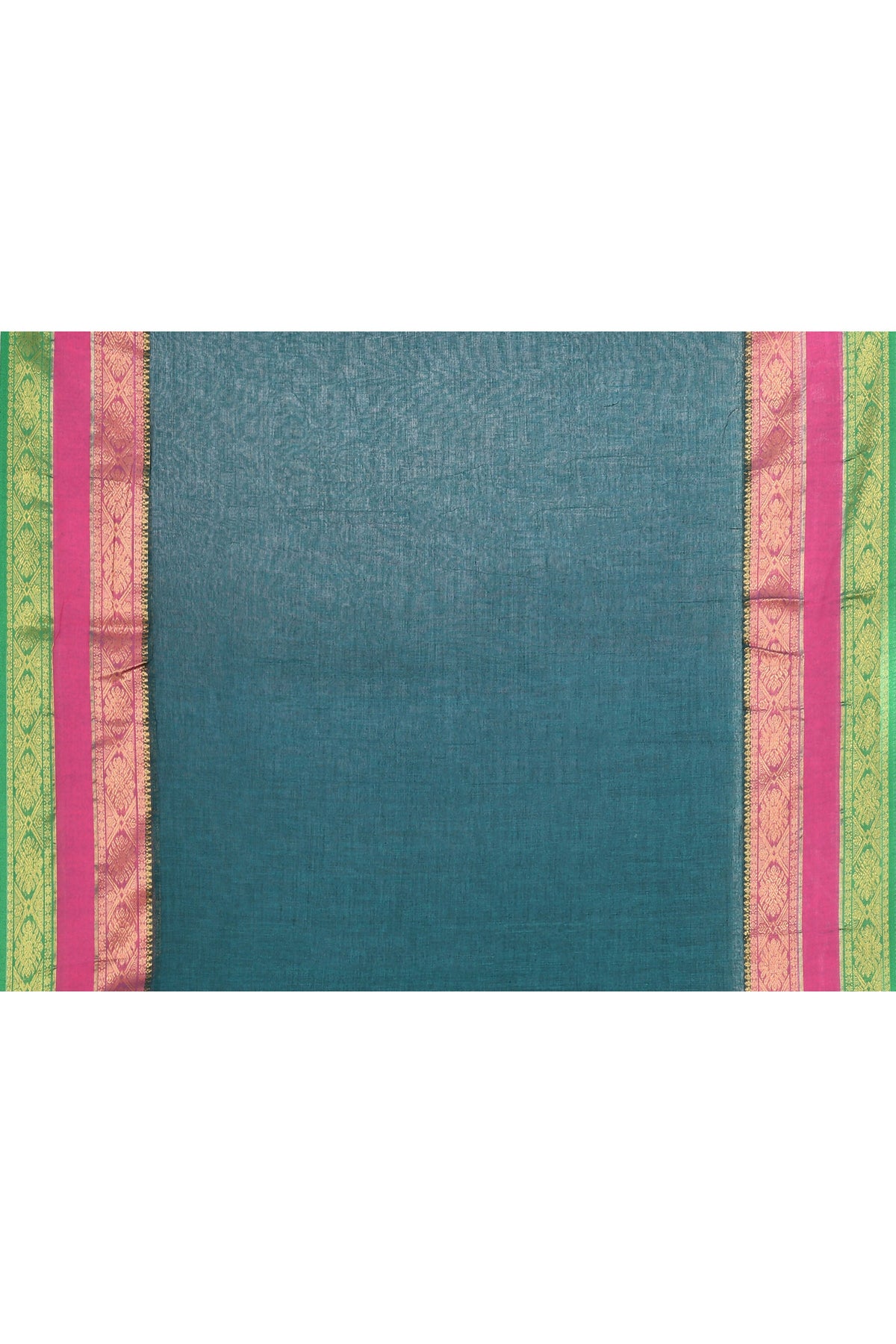 Piyari Fashion Women's Teal Embellished Zari Border Cotton Saree | Grocsy