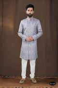 Joban Fashion Men's Grey Woven Jacquard Kurta with Pyjama | Grocsy