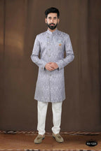 Joban Fashion Men's Grey Woven Jacquard Kurta with Pyjama | Grocsy