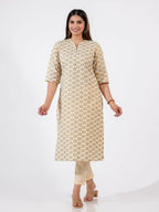 Aramya Straight Soft Cotton Floral Print Women's Kurta Set - Off White | Grocsy