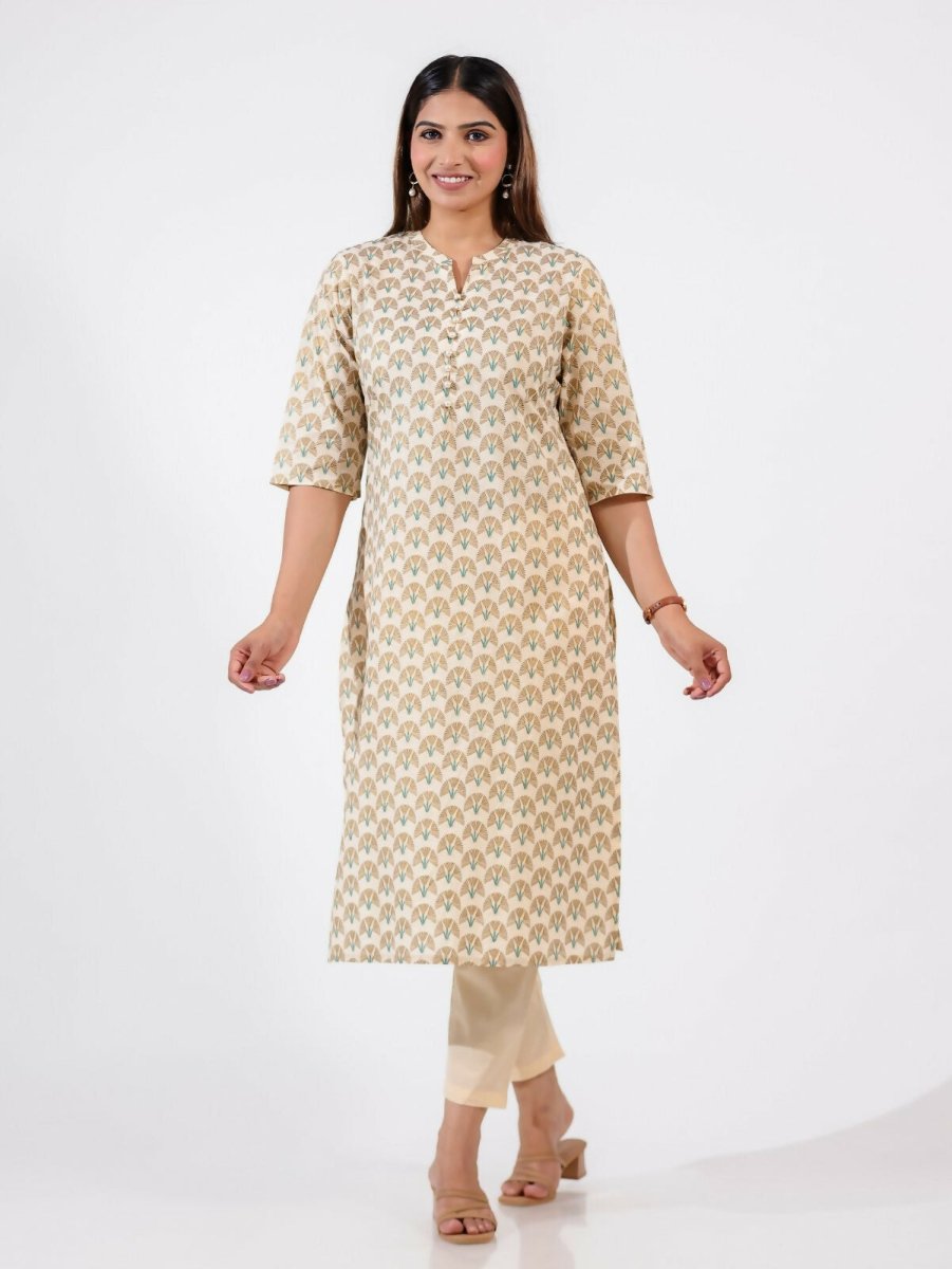 Aramya Straight Soft Cotton Floral Print Women's Kurta Set - Off White | Grocsy