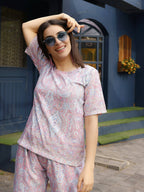 Pink Rayon Paisley Printed Top with Matching Bottom - Eesha | Grocsy