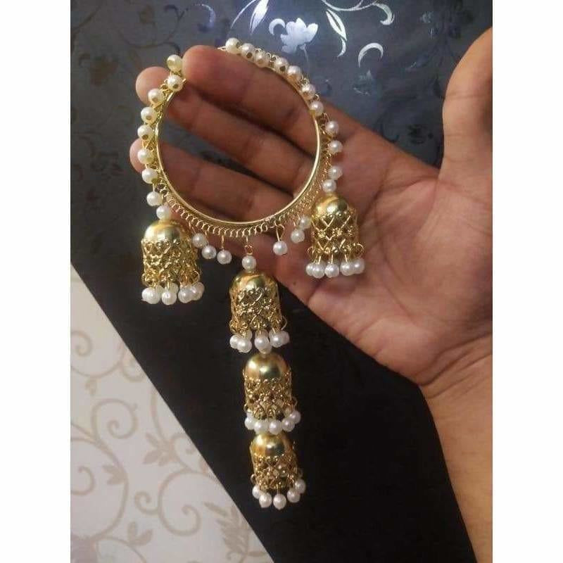 MS Fashion India Gold Color White Pearls Hanging Bangles With Jhumkas | Grocsy