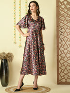 Myshka Women's Multi Printed Velvet Party Dress | Grocsy