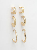 NVR Women's Set of 3 Gold-Polished Hoop Earrings | Grocsy
