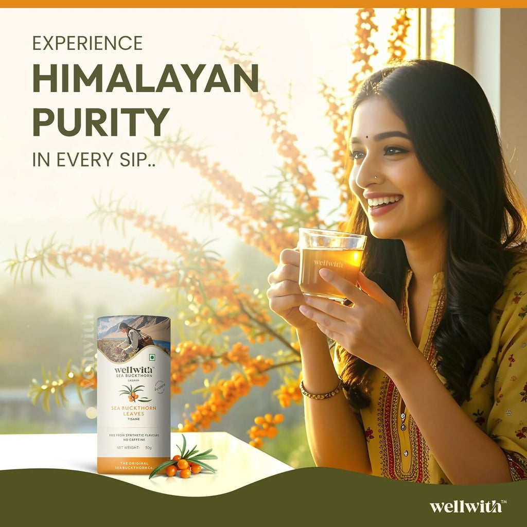 Wellwith Sea Buckthorn Raw Leaves Tea - Himalayan Herbal Leaf Tea | Grocsy
