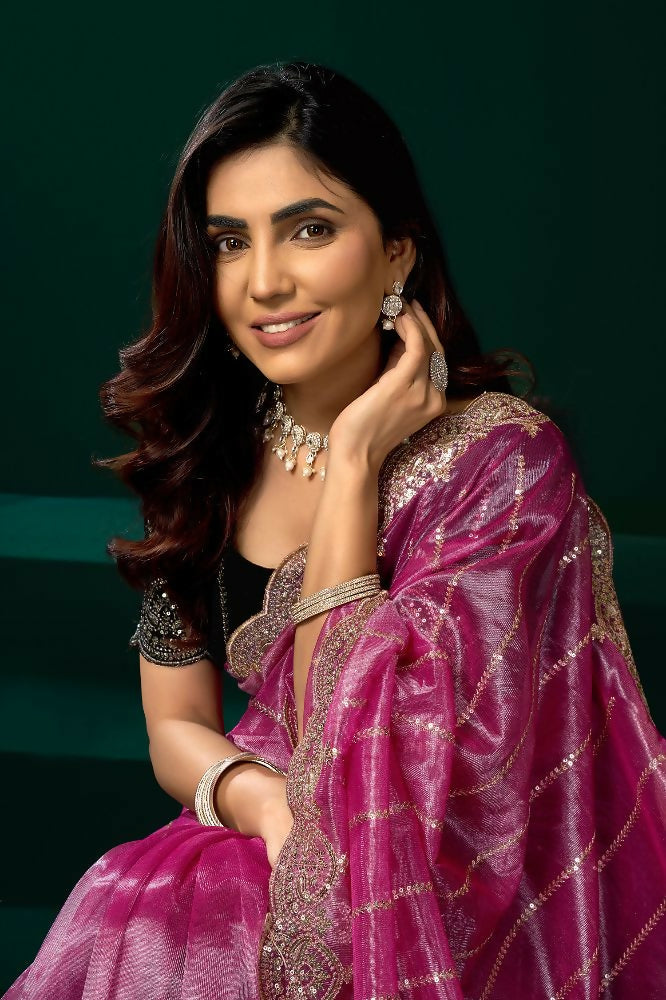 Joban Fashion Pink Net Party Wear Sarees | Grocsy