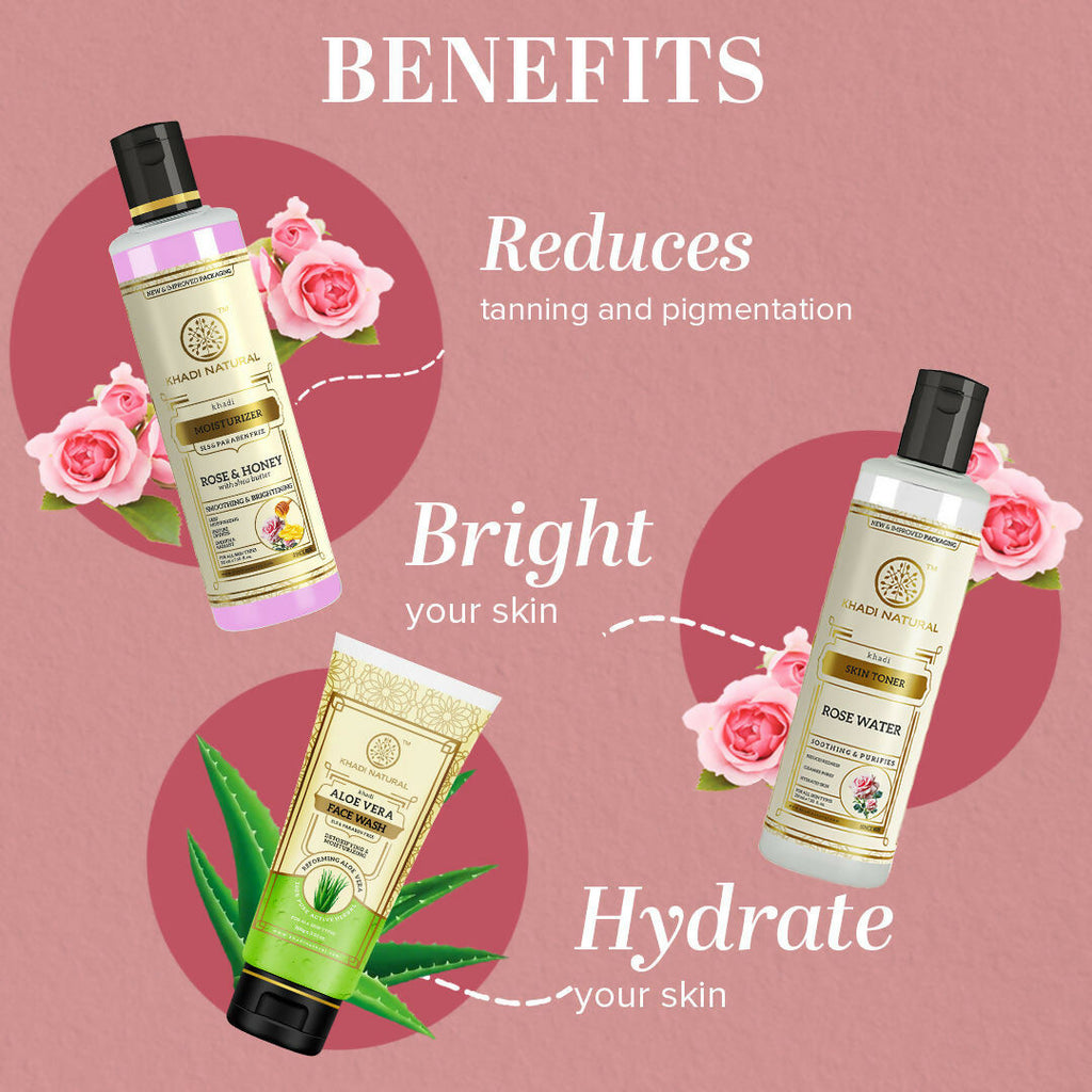 Khadi Natural Glowing Skin Combo - Wash, Tone & Moisturize | Grocsy