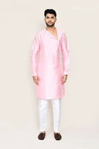 Joban Fashion Pink Colored Art Silk Fabric Kurta With Straight Fit Pant | Grocsy