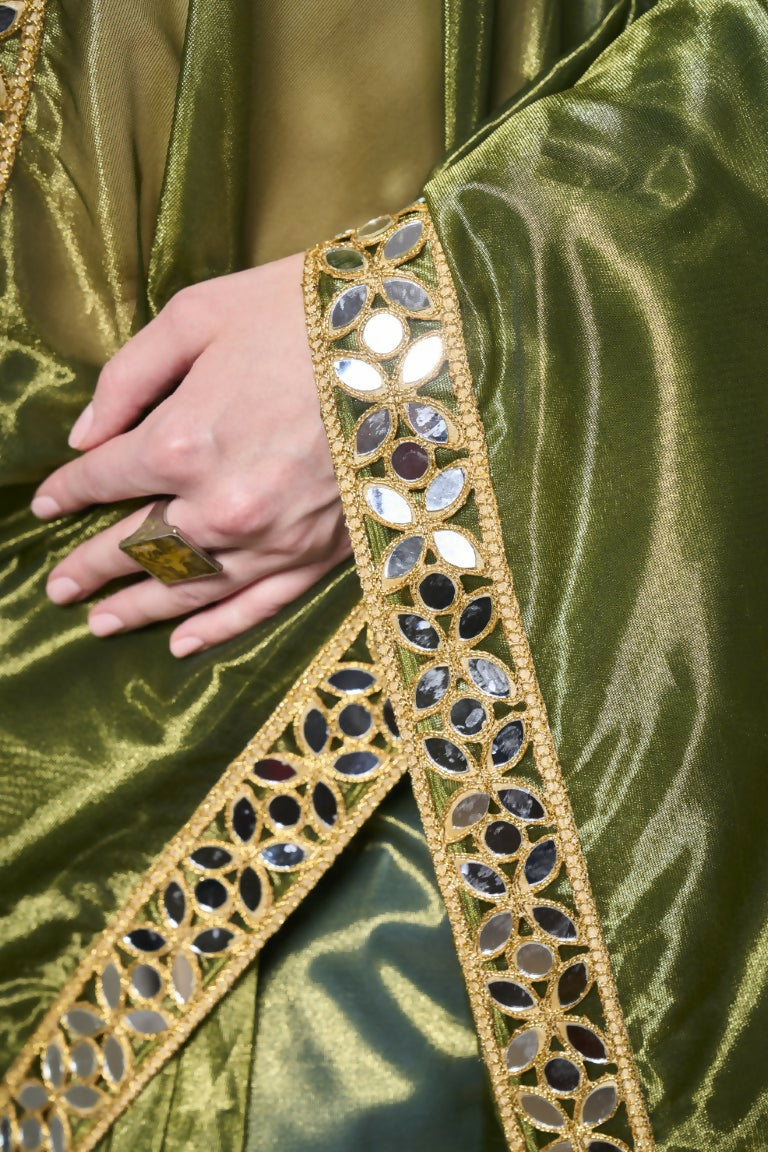 Green Gold Tissue Net Solid & Gold Cotted Saree - Samaa | Grocsy
