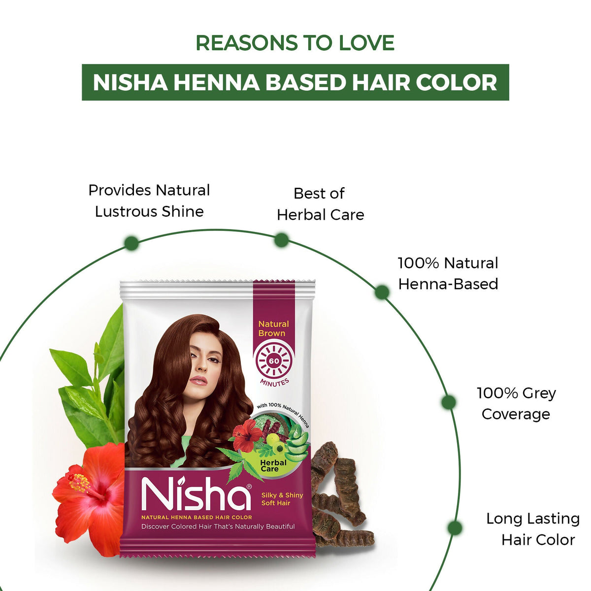 Nisha Henna Based Hair Colour For Women & Men Natural Brown | Grocsy