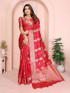 Aastha Fashion Red Soft Organza Silk Weaving Saree | Grocsy