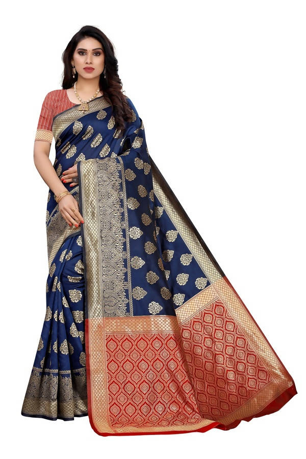 Vamika Banarasi Jacquard Weaving Blue Saree (Dangal Blue) | Grocsy