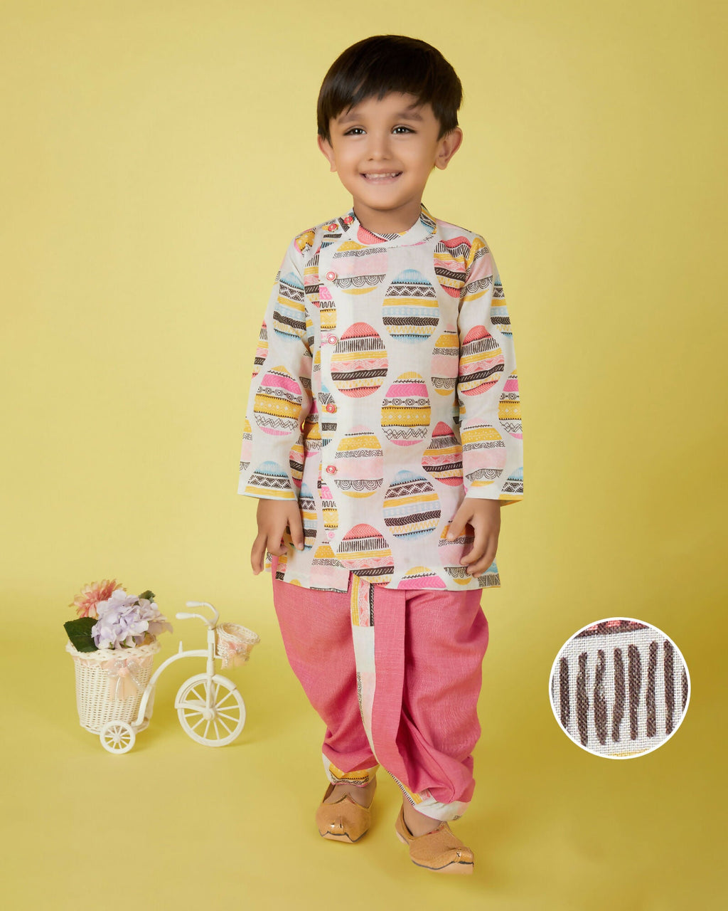 Joban Fashion Kids Island Cotton Full Sleeves printed Kurta and Solid Dhoti - Pink | Grocsy