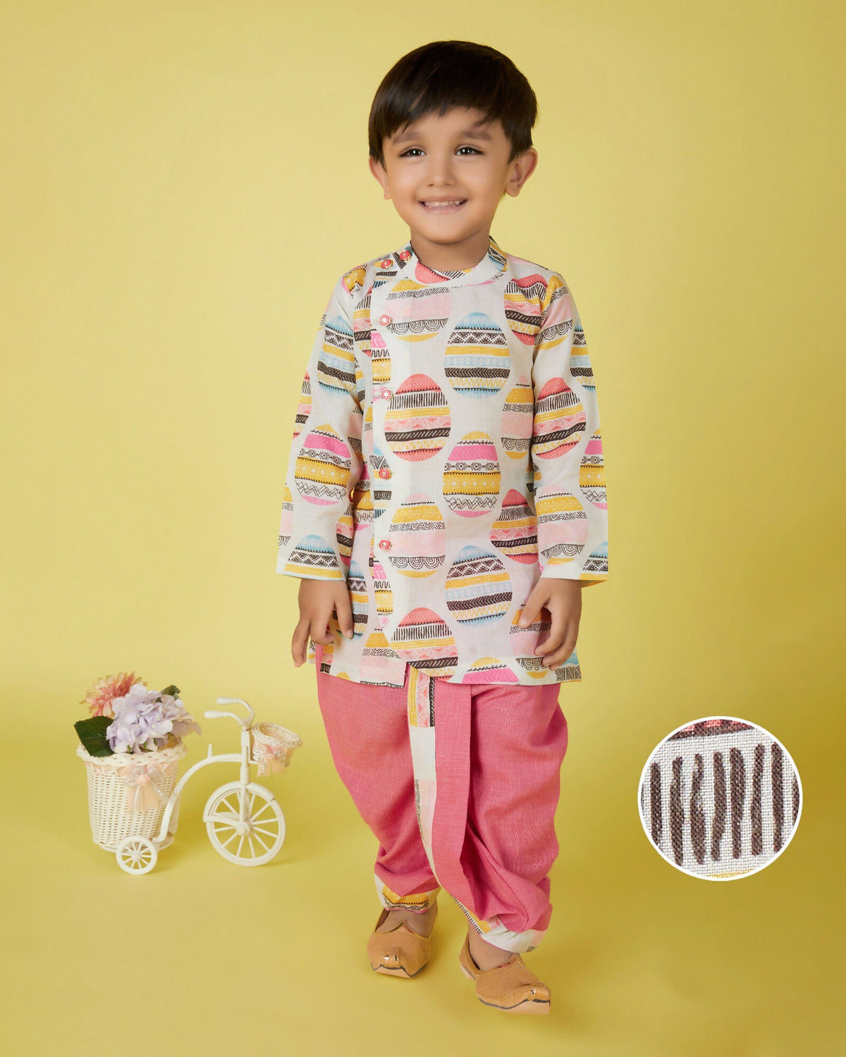 Joban Fashion Kids Island Cotton Full Sleeves printed Kurta and Solid Dhoti - Pink | Grocsy