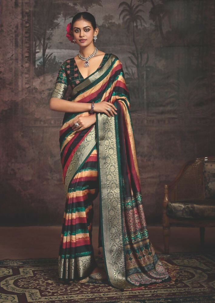 Joban Fashion Multi Color Dola Tussar Silk Self Jacquard Border Saree | Grocsy