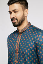 Ethnic India Blue Men's Kurta Ethnic Motifs Polyester | Grocsy
