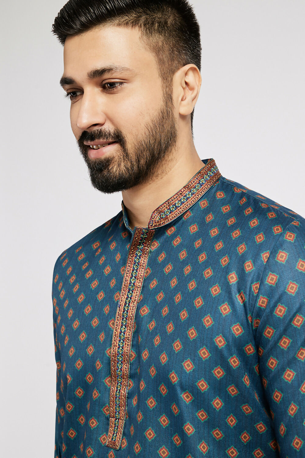 Ethnic India Blue Men's Kurta Ethnic Motifs Polyester | Grocsy