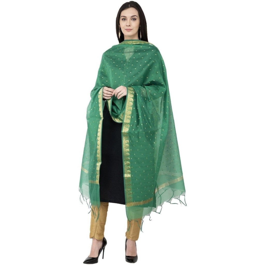 A R Silk VNS Border Buti Fancy Dupatta Green Color Dupatta or Chunni | Grocsy