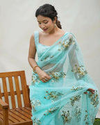 Vamsee Anamika Sky Organza Silk Saree | Grocsy
