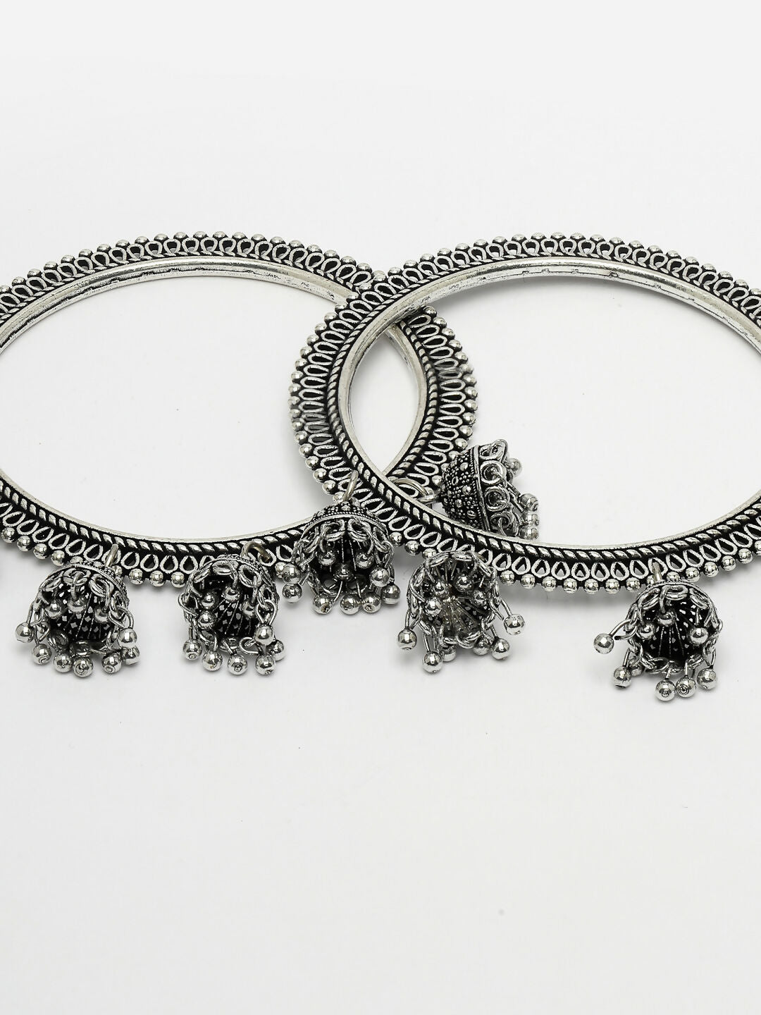 NVR Women's Set of 2 Silver-Toned German Silver Oxidised Bangle