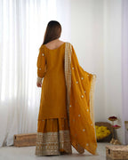 Joban Fashion Mustard Kurta Set Silk Sequins , Zari, Coding & Thread Embroidered work | Grocsy