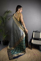 Joban Fashion Grey Banarasi Cotton Silk Woven Saree | Grocsy