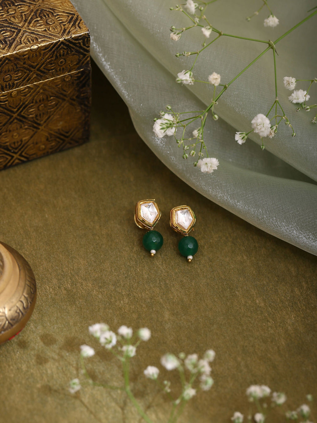 Ruby Raang Green Kundan Studs | Grocsy