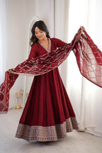 Lehenga Mart Designer Anarkali Suit With Kurta, Dupatta For Women-Dark Maroon | Grocsy