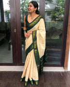 DEIANA'S Beautiful Designer Golden zari Soft Lichi Silk Saree - White | Grocsy