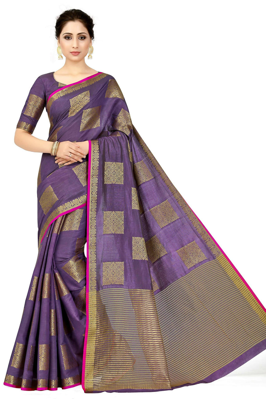 Mimosa Women's Kanchipuram Tussar Silk Purple Saree | Grocsy