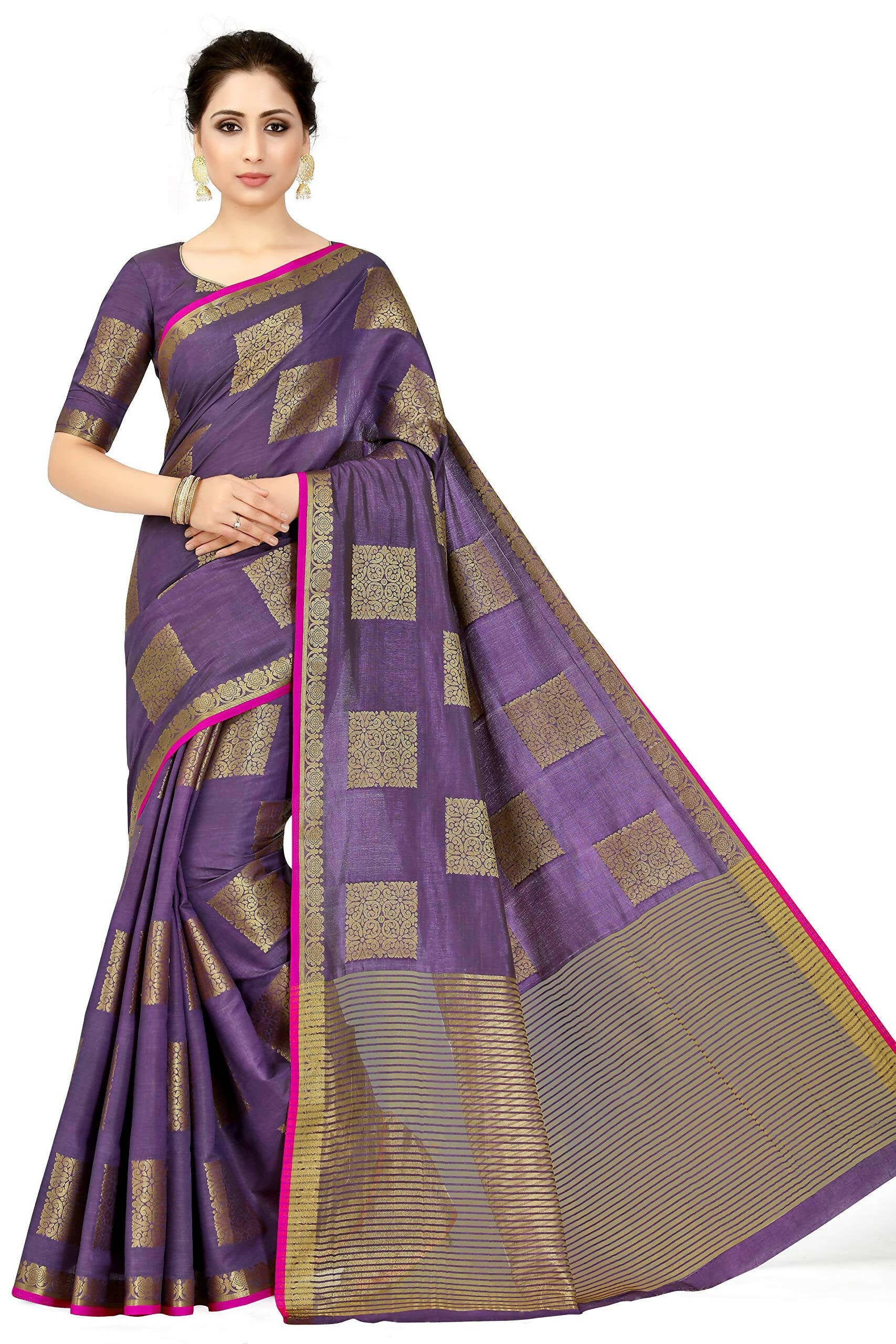 Mimosa Women's Kanchipuram Tussar Silk Purple Saree | Grocsy