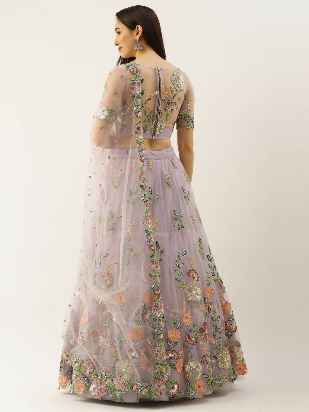 House of Panchhi Lavender - Net Embroidered Sequence Lehenga | Grocsy