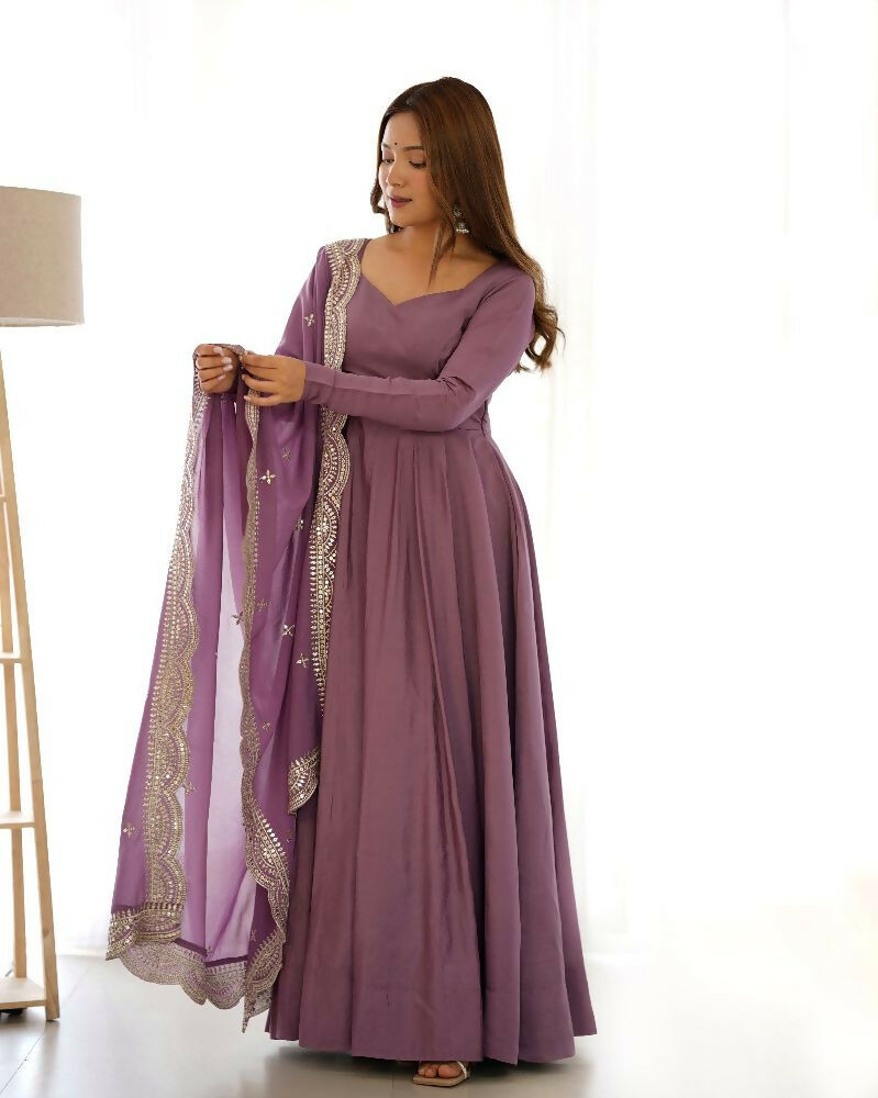 Joban Fashion Purple Kurta Set Chanderi Sequence Embroidery Work | Grocsy