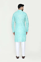 Joban Fashion Blue Colored Rayon Fabric Kurta With Straight Fit Pant | Grocsy