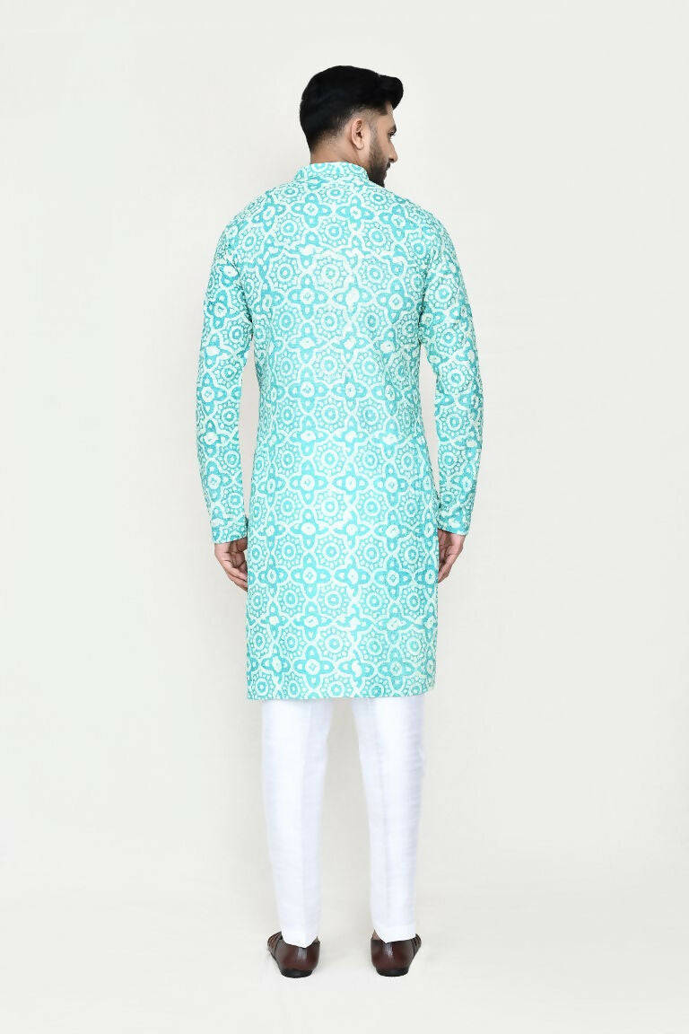 Joban Fashion Blue Colored Rayon Fabric Kurta With Straight Fit Pant | Grocsy