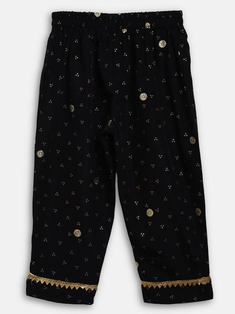 Ahalyaa Black Crepe Kids Kurta Pants With Dupatta For Girls | Grocsy