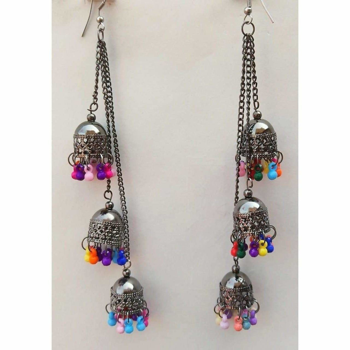 MS Fashion India Fashion Hanging Chains Multi Color Kashmiri Hanging Jhumka Earrings | Grocsy