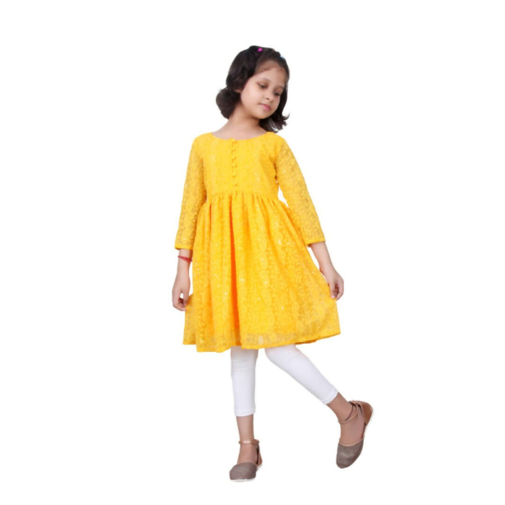 Akarshan viscose Lukhnowi Chikankari Anarkali kurta with Leggings - Yellow | Grocsy