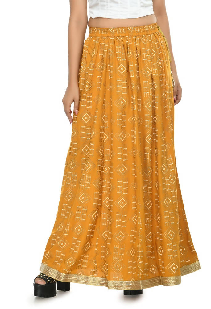 Mominos Fashion Moeza Cotton Mustard Color Printed Lehenga (Lancha) | Grocsy