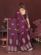 Joban Fashion Wine Floral Motifs Banarasi Silk Sarees | Grocsy