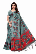 Vamika Sea Green Kalamkari With Jhalar Khadi Silk Saree | Grocsy