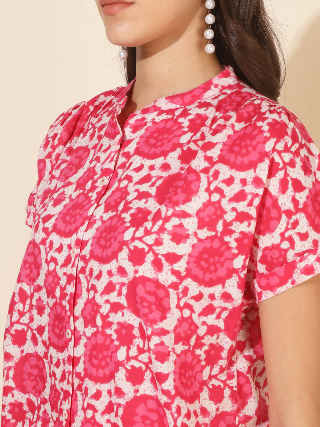 Janasya Women's Pink and White Cotton Printed Casual Regular Co-ords | Grocsy