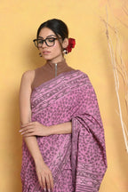 Very Much Indian Handblock Printed Cotton Saree With Natural Dyes - Pink | Grocsy
