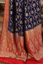 Joban Fashion Navy Blue Crepe Chiffon Pure Handloom Banarasi Silk Saree | Grocsy