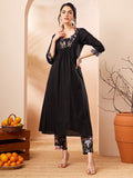 Janasya Black A-Line Cotton Kurta & Bottom | Grocsy
