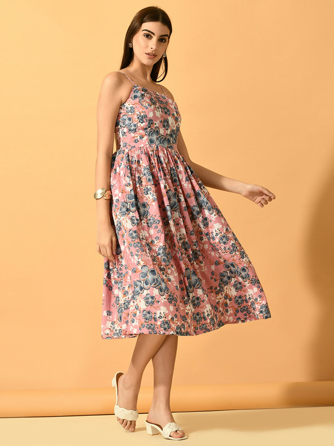Myshka Women's Pink Fit and Flare Party Dress | Grocsy