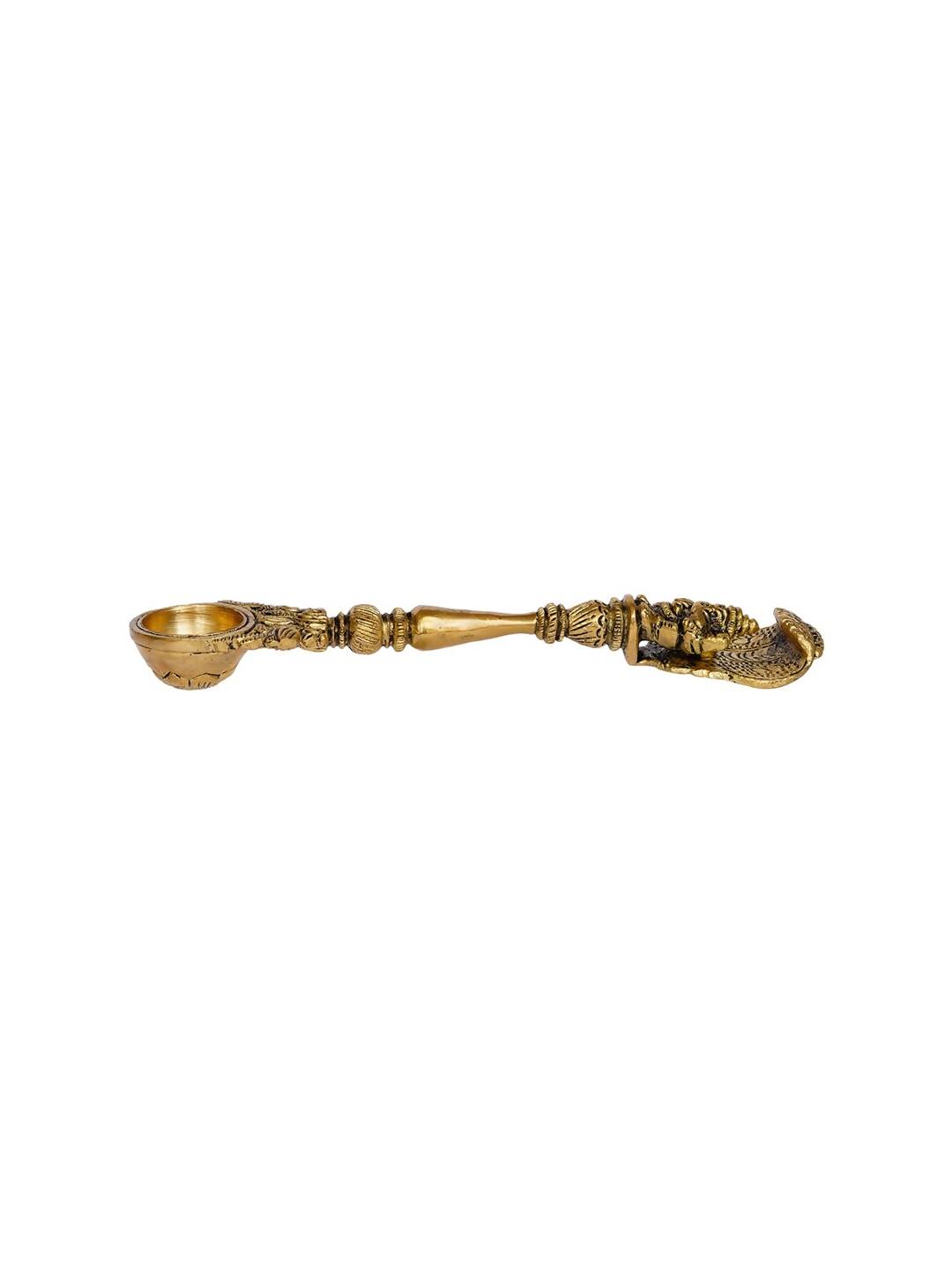 eCraftIndia Gold-Toned Ethnic Carved Brass Long Stick Diya with 1 Wick for Pooja Room | Grocsy