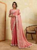 Teeya Creation New Stylish Trendy Party Wear Saree-Peach | Grocsy