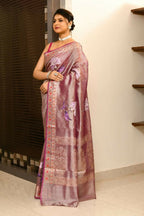 Joban Fashion Purple Saree Tissue Applick With Mirror | Grocsy